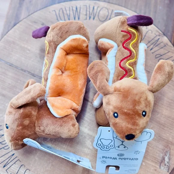 Hot Dog Dachshund Plush Squeaky Toys (Set of 2!) Dog Christmas Gifts!! - Picture 4 of 8